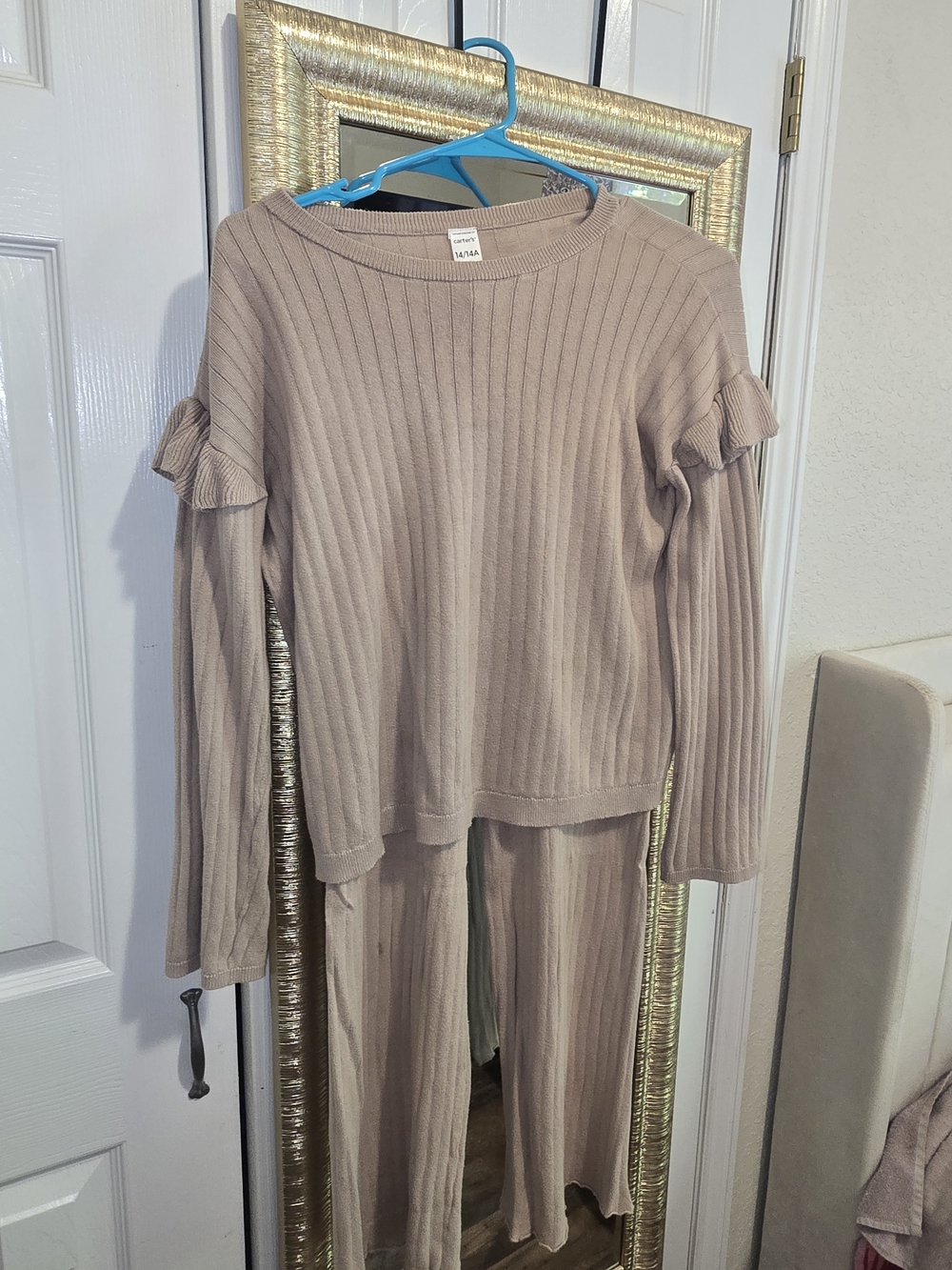 Carter's Ribbed Scoop-Neck Sweater & Bottoms Set In Taupe